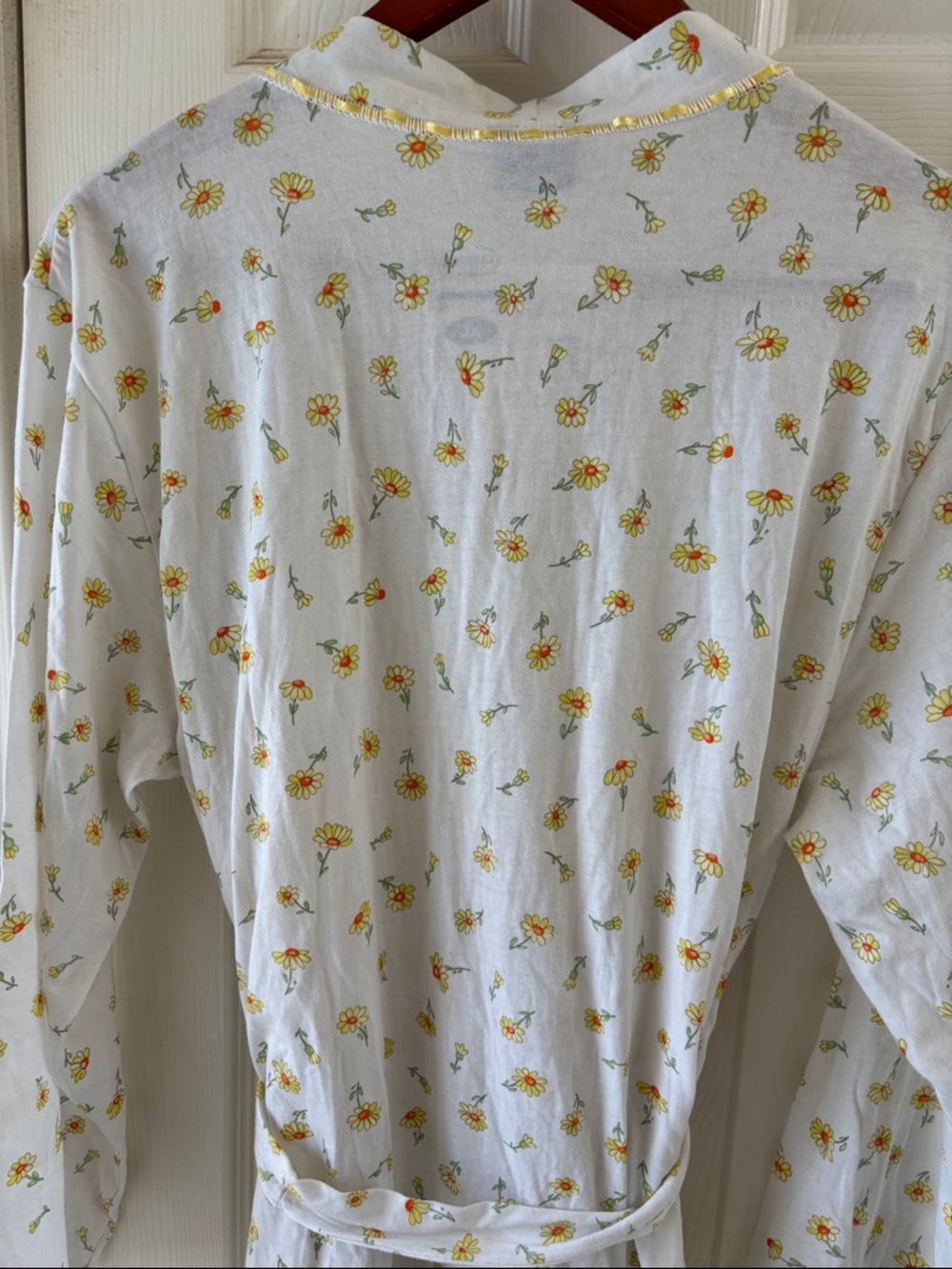 La Luna White Floral Long Robe with Yellow Motif. 100% cotton. NWT - Picture 5 of 6